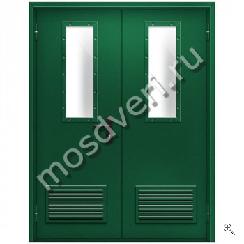 Двупольная противопожарная остекленная дверь EI-60 с решеткой - купить от производителя Мосдвери Двупольная противопожарная остекленная дверь EI-60 с решеткой